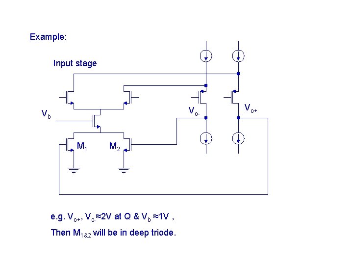 Example: Input stage Vo- Vb M 1 M 2 e. g. Vo+, Vo-≈2 V