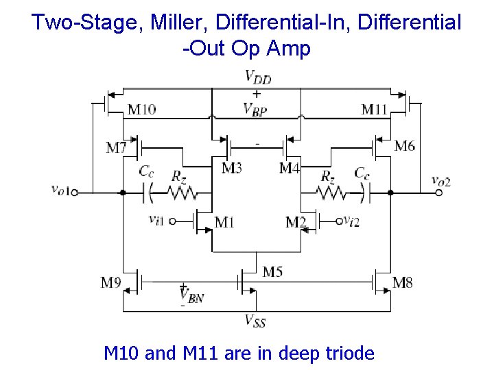 Two-Stage, Miller, Differential-In, Differential -Out Op Amp M 10 and M 11 are in