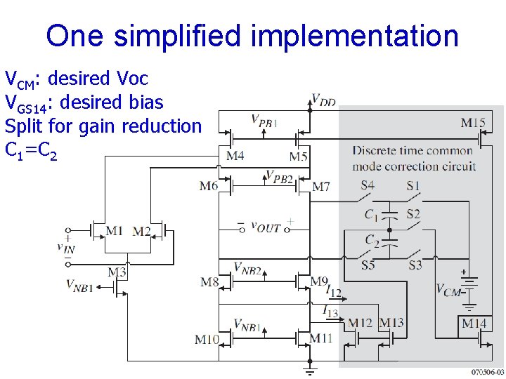 One simplified implementation VCM: desired Voc VGS 14: desired bias Split for gain reduction