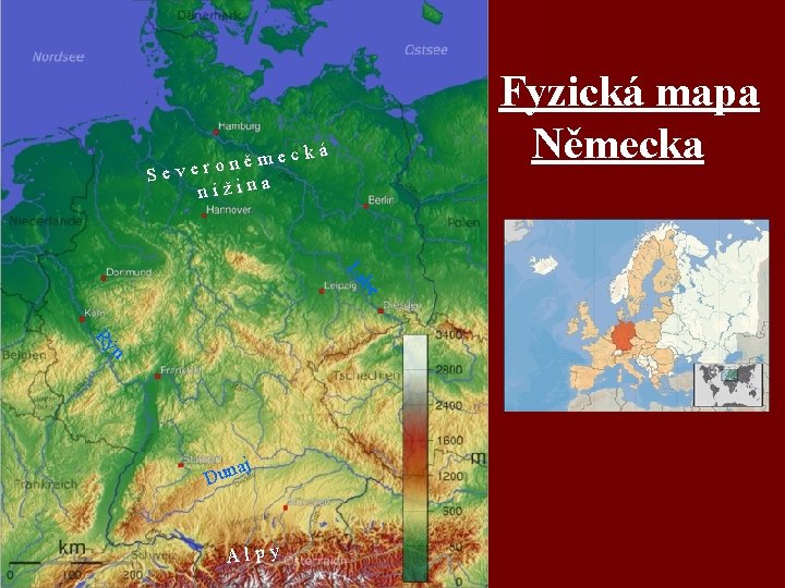 ec m ě n o r Seve nížina Fyzická mapa Německa ká be La