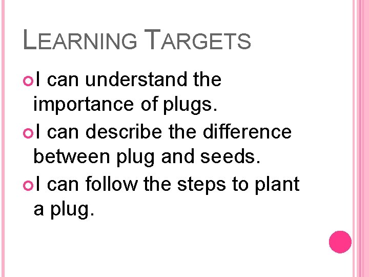 LEARNING TARGETS I can understand the importance of plugs. I can describe the difference