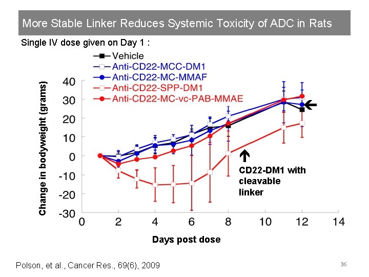 More Stable Linker Reduces Systemic Toxicity of ADC in Rats Change in bodyweight (grams)