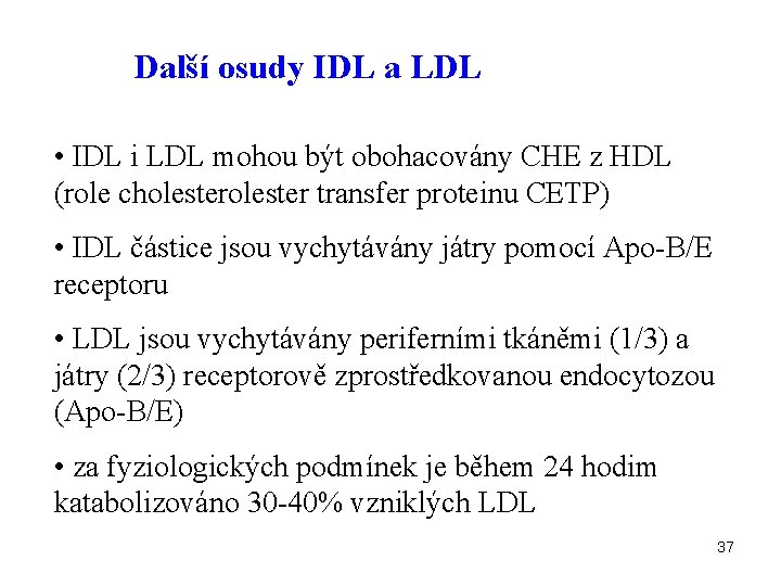 Další osudy IDL a LDL • IDL i LDL mohou být obohacovány CHE z