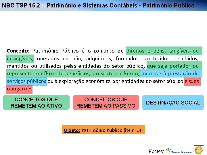 NBC TSP 16. 2 – Patrimônio e Sistemas Contábeis - Patrimônio Público Conceito: Patrimônio