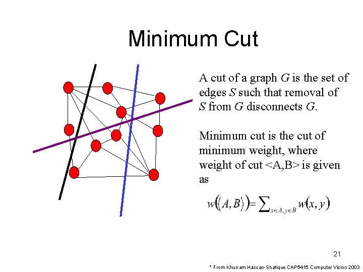 Minimum Cut A cut of a graph G is the set of edges S