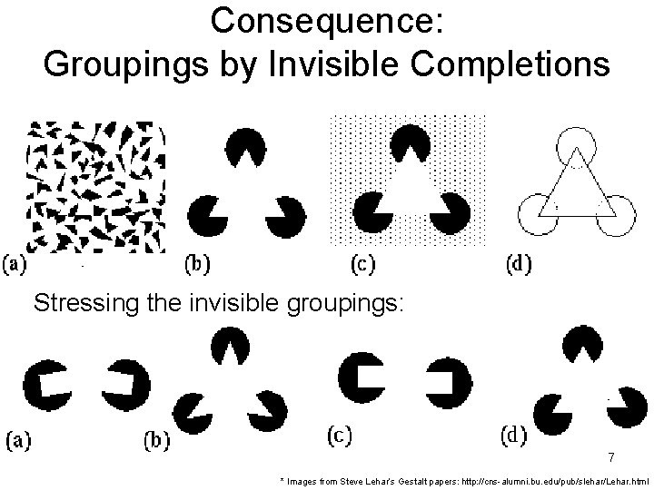 Consequence: Groupings by Invisible Completions Stressing the invisible groupings: 7 * Images from Steve