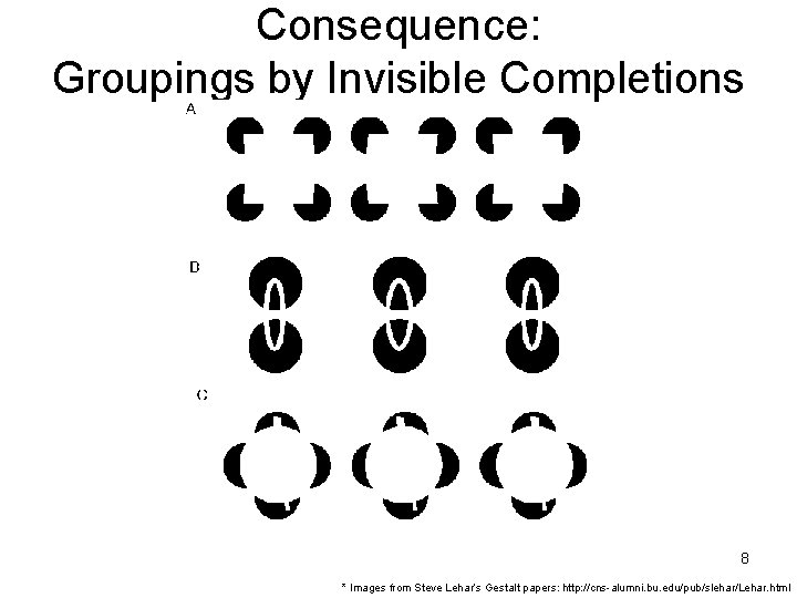 Consequence: Groupings by Invisible Completions 8 * Images from Steve Lehar’s Gestalt papers: http: