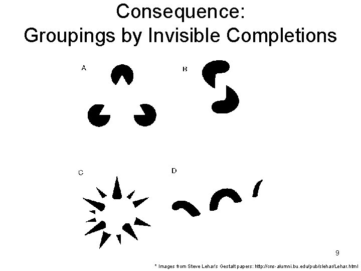 Consequence: Groupings by Invisible Completions 9 * Images from Steve Lehar’s Gestalt papers: http:
