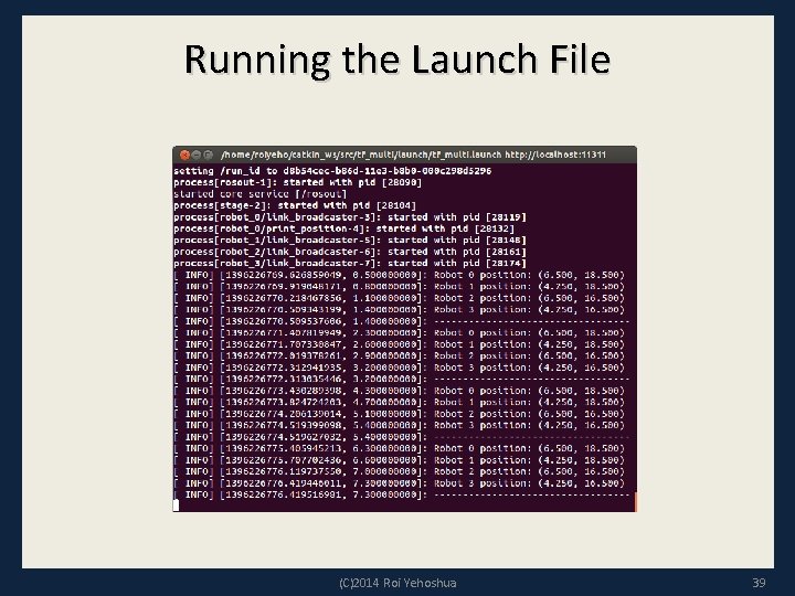 Running the Launch File (C)2014 Roi Yehoshua 39 