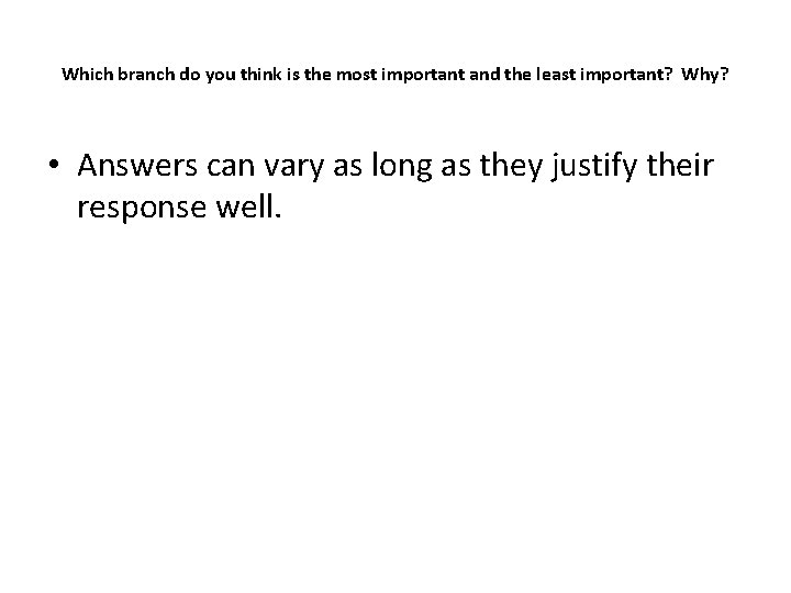 Which branch do you think is the most important and the least important? Why? Which branch do you think is the most important and the least important? Why?