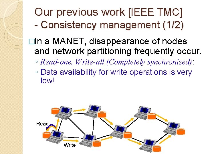 Our previous work [IEEE TMC] - Consistency management (1/2) �In a MANET, disappearance of