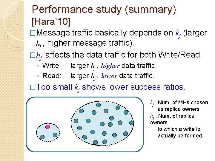 Performance study (summary) [Hara’ 10] �Message traffic basically depends on kj (larger kj ,