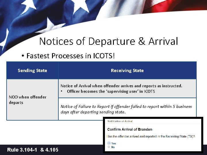 Notices of Departure & Arrival • Fastest Processes in ICOTS! Sending State Receiving State