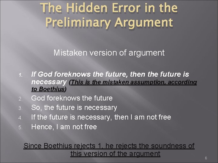 The Hidden Error in the Preliminary Argument Mistaken version of argument 1. If God