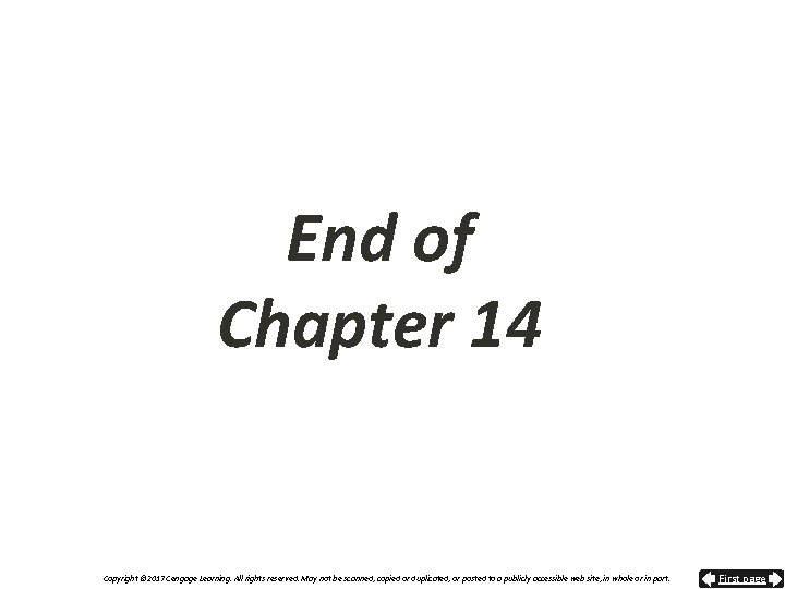 End of Chapter 14 Copyright © 2017 Cengage Learning. All rights reserved. May not