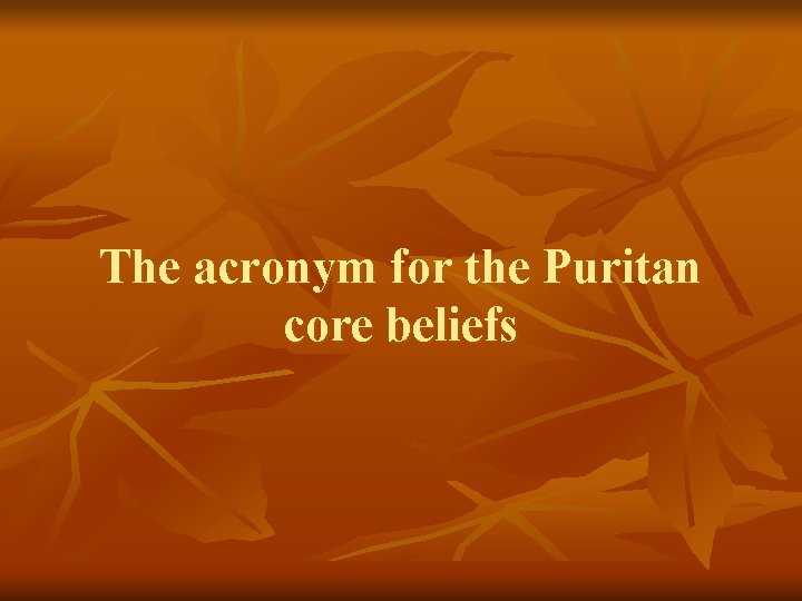 The acronym for the Puritan core beliefs 