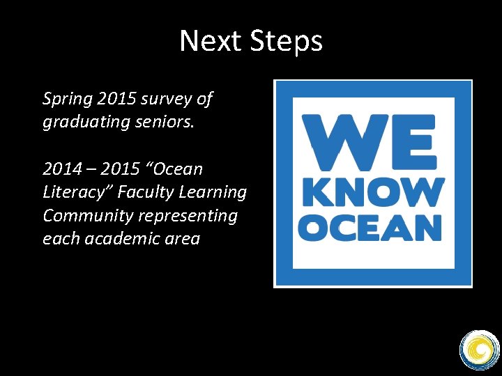 Next Steps Spring 2015 survey of graduating seniors. 2014 – 2015 “Ocean Literacy” Faculty