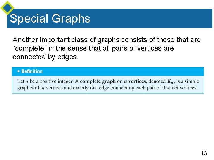 Special Graphs Another important class of graphs consists of those that are “complete” in