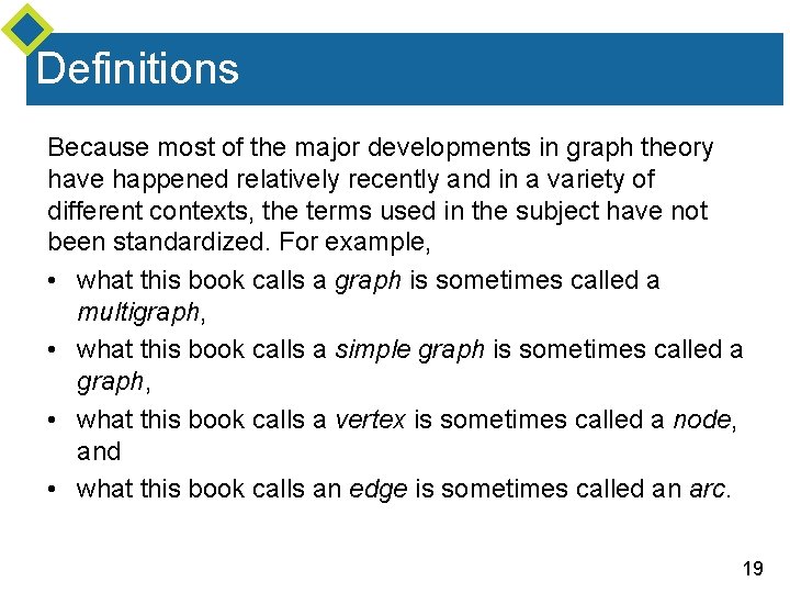 Definitions Because most of the major developments in graph theory have happened relatively recently