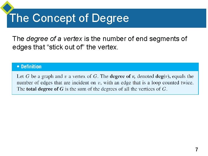 The Concept of Degree The degree of a vertex is the number of end