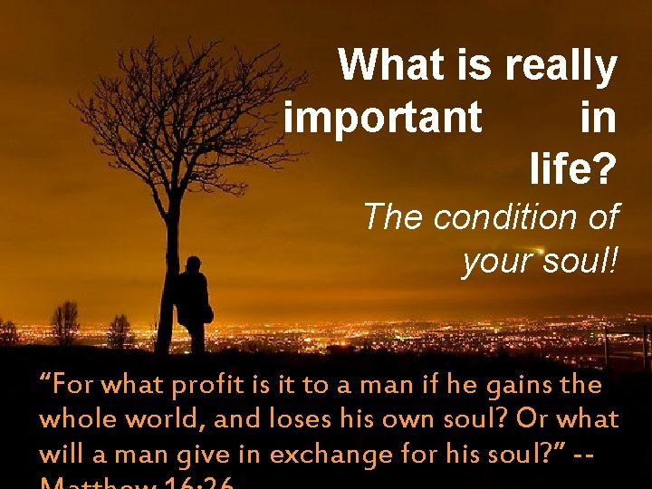 What is really important in life? The condition of your soul! “For what profit