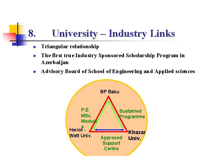 8. University – Industry Links n n n Triangular relationship The first true Industry