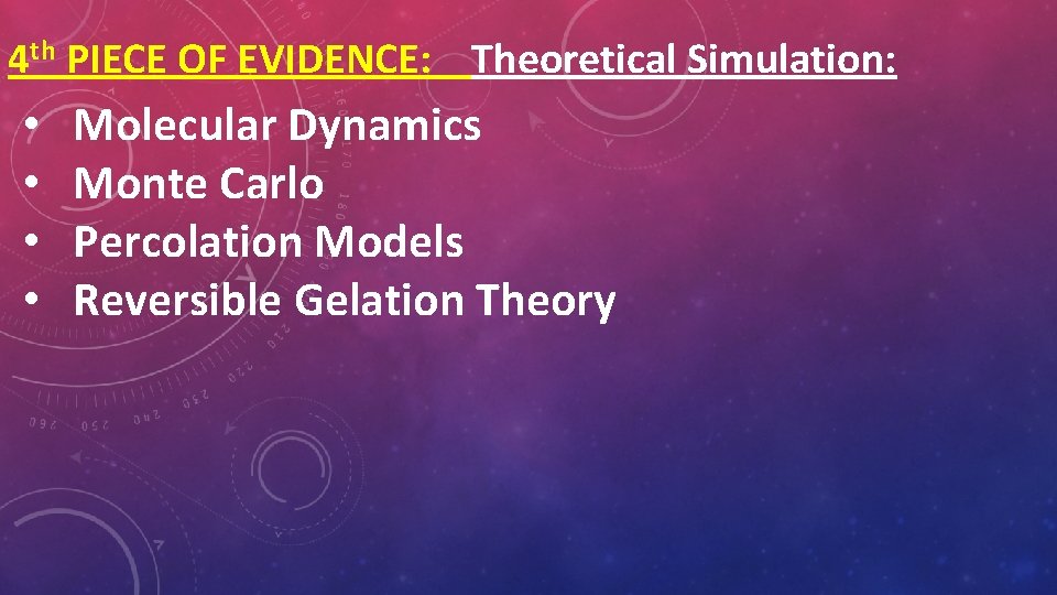 4 th PIECE OF EVIDENCE: Theoretical Simulation: • • Molecular Dynamics Monte Carlo Percolation