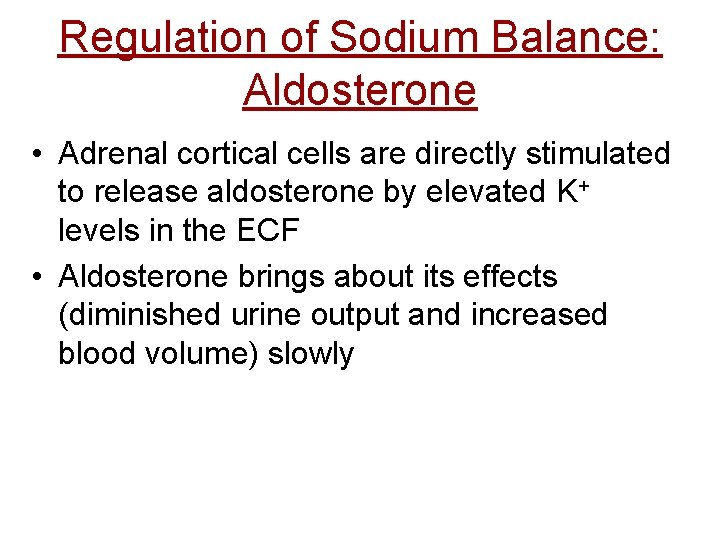 Regulation of Sodium Balance: Aldosterone • Adrenal cortical cells are directly stimulated to release