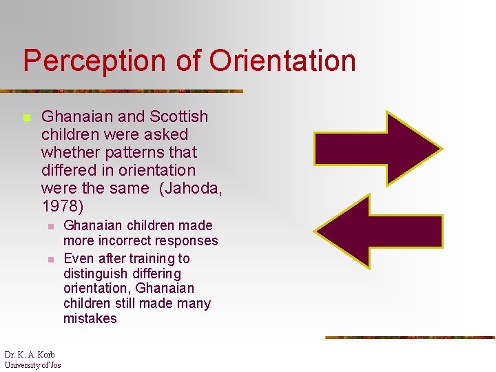 Perception of Orientation n Ghanaian and Scottish children were asked whether patterns that differed