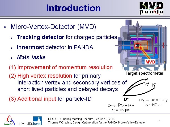 Introduction • Micro-Vertex-Detector (MVD) Ø Tracking detector for charged particles Ø Innermost detector in