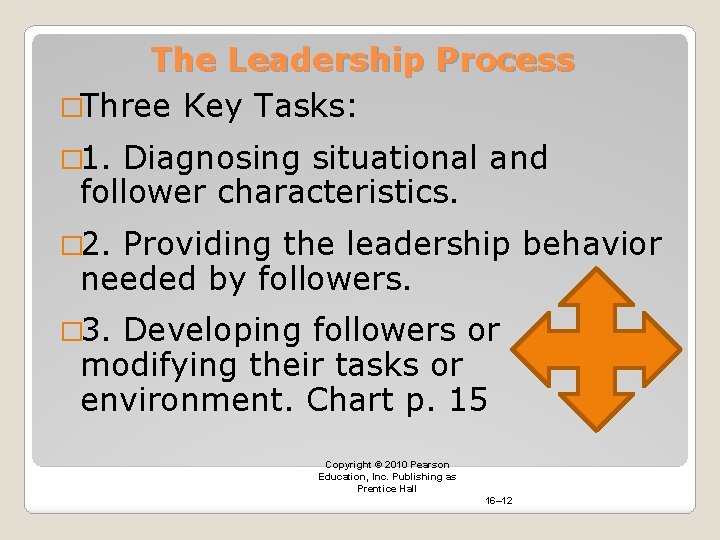 The Leadership Process �Three Key Tasks: � 1. Diagnosing situational and follower characteristics. �