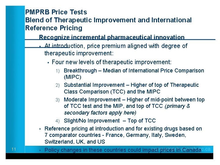 PMPRB Price Tests Blend of Therapeutic Improvement and International Reference Pricing ____________________ Recognize incremental