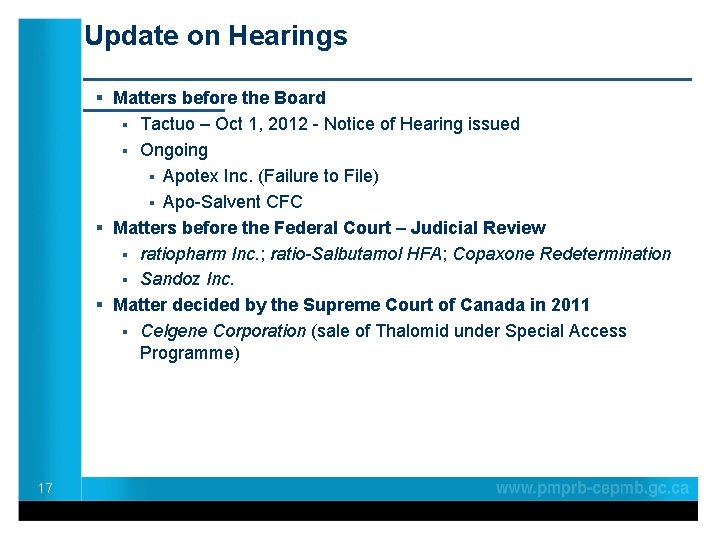 Update on Hearings ____________________ § Matters before the Board _____ Tactuo – Oct 1,