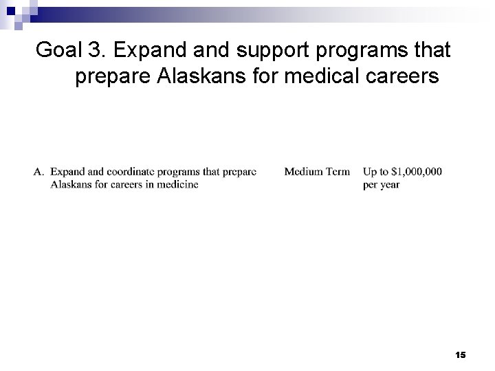  Goal 3. Expand support programs that prepare Alaskans for medical careers 15 