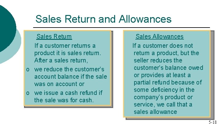 Sales Return and Allowances Sales Return If a customer returns a product it is