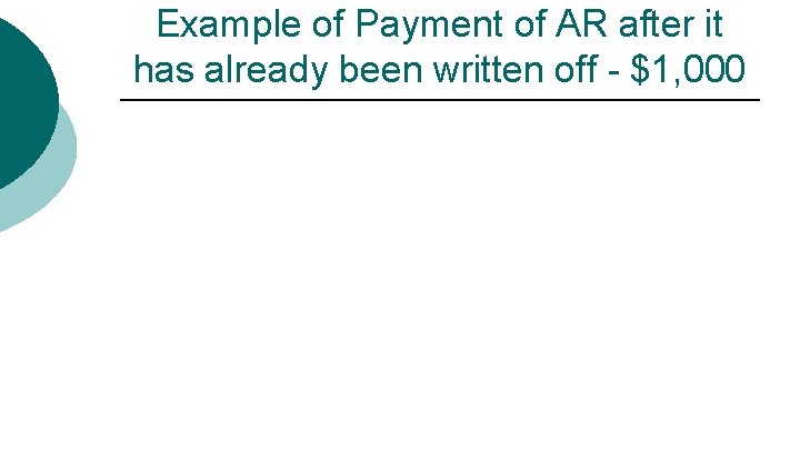 Example of Payment of AR after it has already been written off - $1,