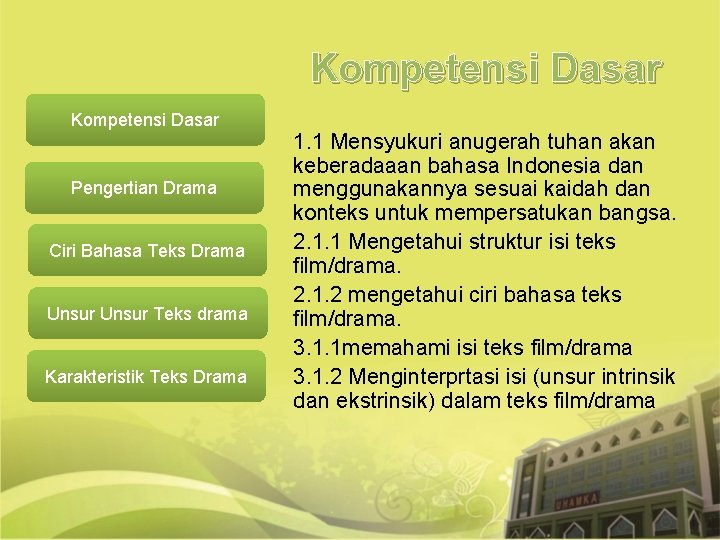 Kompetensi Dasar Pengertian Drama Ciri Bahasa Teks Drama Unsur Teks drama Karakteristik Teks Drama