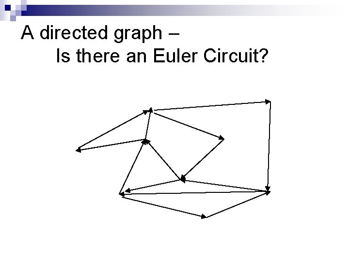 A directed graph – Is there an Euler Circuit? 