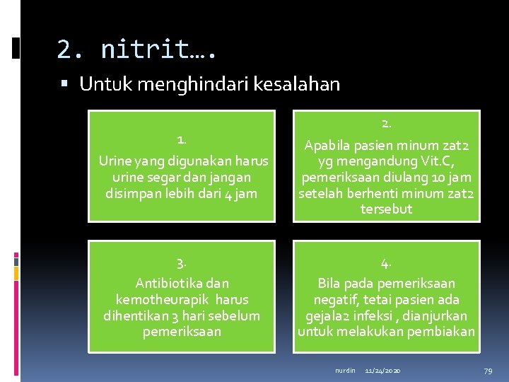 2. nitrit…. Untuk menghindari kesalahan 1. Urine yang digunakan harus urine segar dan jangan