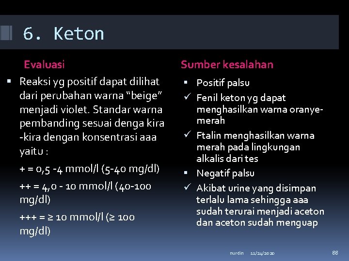 6. Keton Evaluasi Reaksi yg positif dapat dilihat dari perubahan warna “beige” menjadi violet.