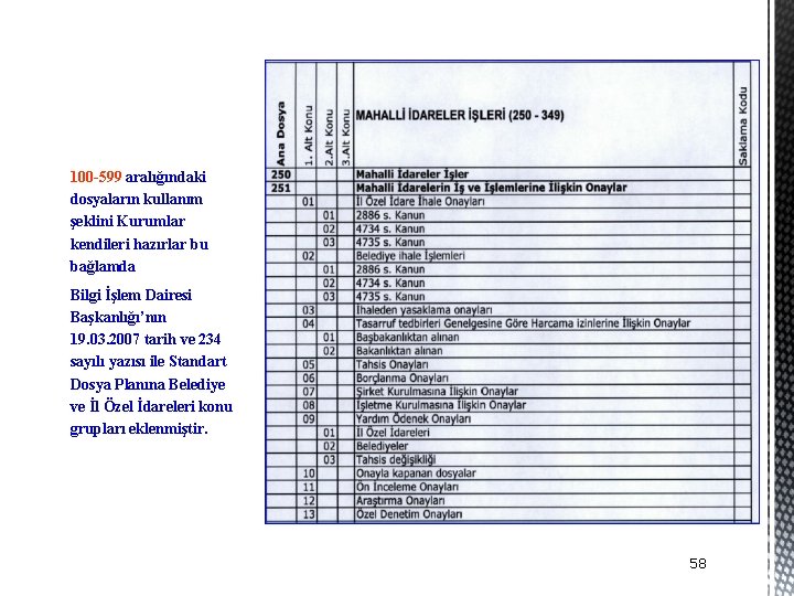 100 -599 aralığındaki dosyaların kullanım şeklini Kurumlar kendileri hazırlar bu bağlamda Bilgi İşlem Dairesi