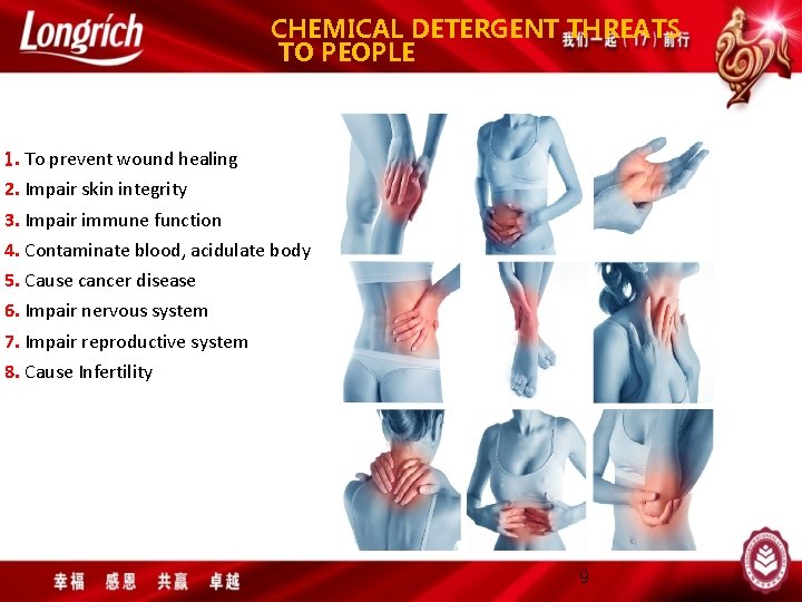 CHEMICAL DETERGENT THREATS TO PEOPLE 1. To prevent wound healing 2. Impair skin integrity