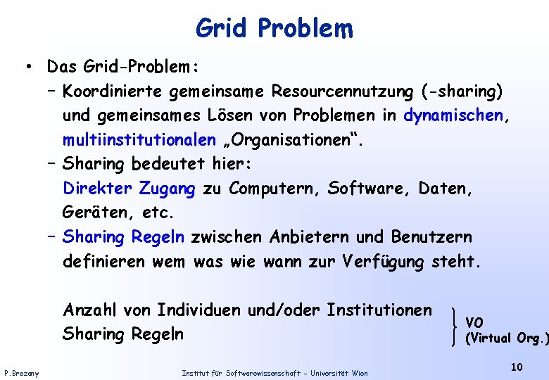 Grid Problem • Das Grid-Problem: – Koordinierte gemeinsame Resourcennutzung (-sharing) und gemeinsames Lösen von