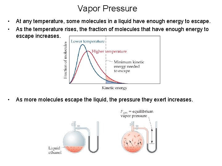 Vapor Pressure • • At any temperature, some molecules in a liquid have enough