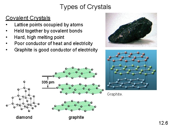 Types of Crystals Covalent Crystals • • • Lattice points occupied by atoms Held
