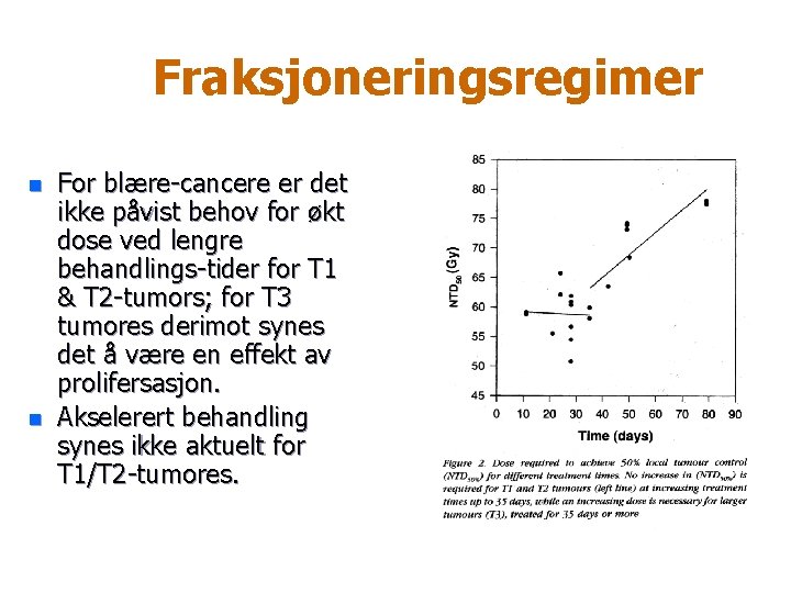 Fraksjoneringsregimer n n For blære-cancere er det ikke påvist behov for økt dose ved