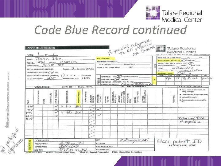 Code Blue Record continued 