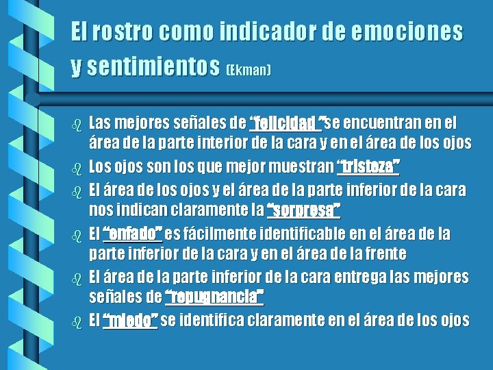 El rostro como indicador de emociones y sentimientos (Ekman) b b b Las mejores