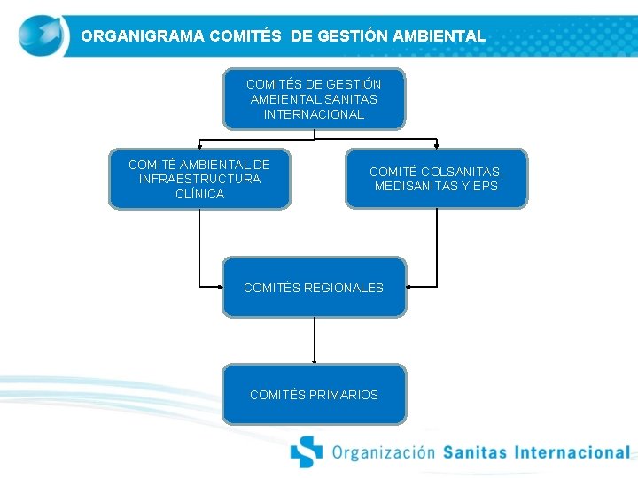 ORGANIGRAMA COMITÉS DE GESTIÓN AMBIENTAL SANITAS INTERNACIONAL COMITÉ AMBIENTAL DE INFRAESTRUCTURA CLÍNICA COMITÉ COLSANITAS,