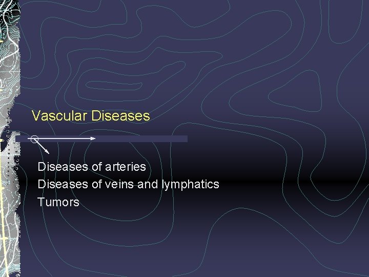 Vascular Diseases of arteries Diseases of veins and lymphatics Tumors 